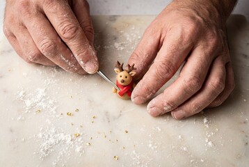 Crafting Edible Reindeer Figurine with Tweezers