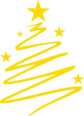 Stylized Christmas tree vector illustration yellow scribble design with stars festive holiday season graphic element