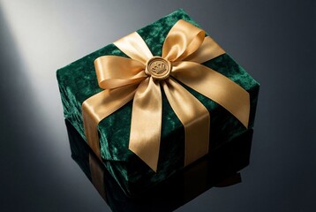 Elegant Green Velvet Gift Box with Gold Ribbon and Crown Seal