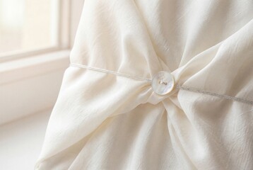 Cream Linen Fabric with Mother-of-Pearl Button and Beaded Cord