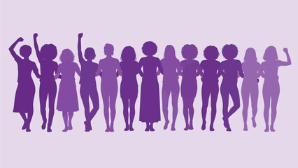 Diverse Group of Silhouetted Women Standing Together in Solidarity