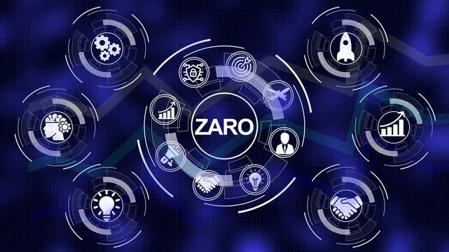 ZARO Business Technology Network Concept with Icons and Graph Background ZARO