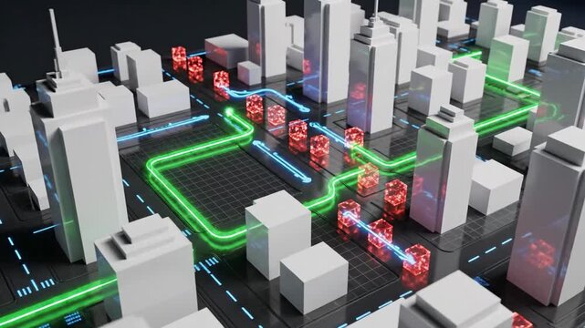 Smart GPS Navigation Route Optimization City Map Animation
