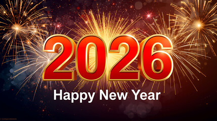Sparkling fireworks celebrate happy 2026 new year