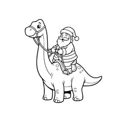 Naklejka premium Santa Claus Riding Dinosaur Outline Vector. Isolated Funny Christmas Coloring Page or Unique Holiday Graphic. gen ai 