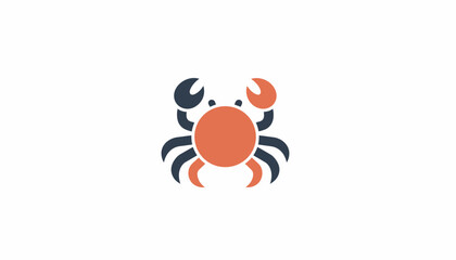 A stylized illustration of a crab with orange body and dark blue claws and legs.