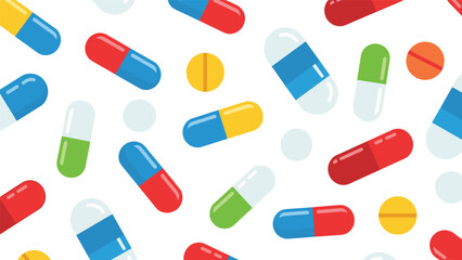 Vibrant pills and tablets pattern promoting health and well being with a modern colorful design for pharmaceutical and wellness brands