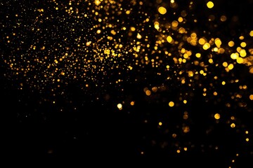 Gold glitter vintage lights on black background, AI generated image