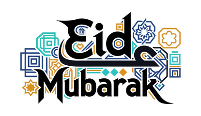 Obraz premium Eid Mubarak Modern Calligraphy with Islamic Geometric Ornaments