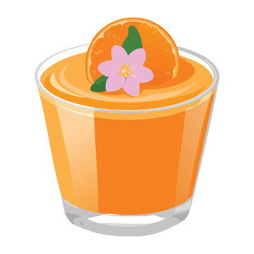 Refreshing orange jelly dessert in a glass decorated with citrus slice and small flower for cafe menu - Vector Illustration