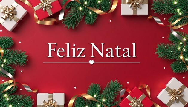 Merry Christmas Greeting with “Feliz Natal” on Red Background