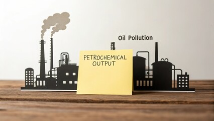 Minimalist oil refinery silhouette with posted Petrochemical output