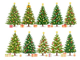 Fototapeta premium Christmas tree collection with decorations and gift boxes