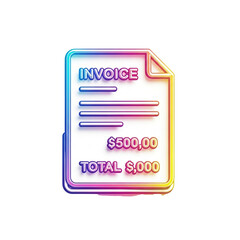 A colorful outlined invoice document with text and financial figures, isolated on white.