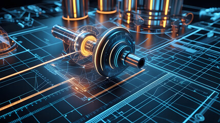 Abstract technology background with interconnected metal gears and industrial machinery elements