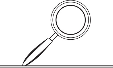 Magnifying Glass one line Outline Drawing in Black and White
