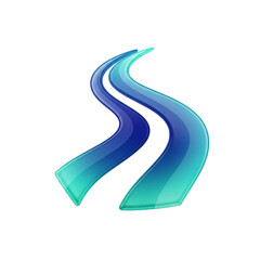 A stylized, abstract logo featuring a flowing, curved shape with gradient colors of blue and teal.