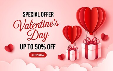 Valentine s day special offer up to 50 percent off with hearts and gifts