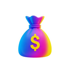 A vibrant 3D rendering of a money bag, symbolizing wealth and financial success.