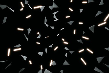 Luminous polygon fragments scattered glowing randomly on dark canvas