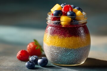 Layered Chia Seed Pudding with Fresh Berries and Mango Image