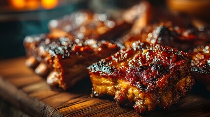 Grilled Pork Ribs Glazed With BQ Sauce barbecue meat Image