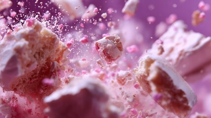 Sweet treats bursting apart in colorful explosion against a vibrant background