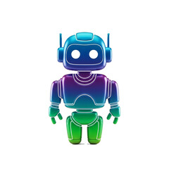 A vibrant, colorful illustration of a friendly, futuristic robot character with a gradient design.