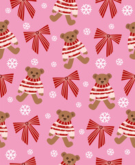 Pattern of New Year's elements on a light pink background.