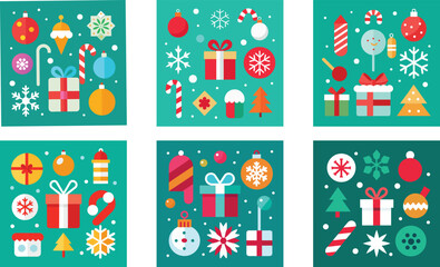 Fototapeta premium cute christmas icons snowflakes candy canes gift 