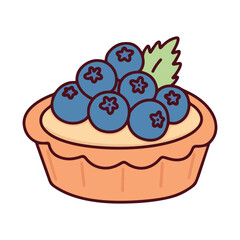 A delicious pastry tart filled with cream and topped with a pile of fresh blueberries. A sweet bakery dessert basket perfect for tea time.