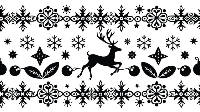 Christmas reindeer pattern on a white background, featuring playful reindeer and festive elements in a cheerful design..eps