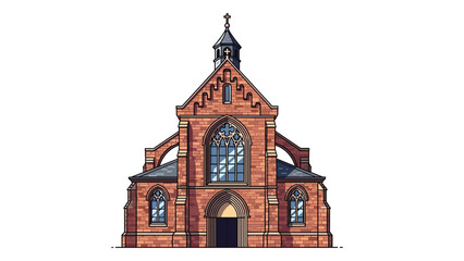 Obraz premium Stunning brick church with arched windows and a cross atop its spire, perfect for religious projects or architectural designs