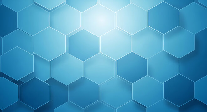 Abstract blue hexagonal pattern background representing modern technology and scientific connectivity.