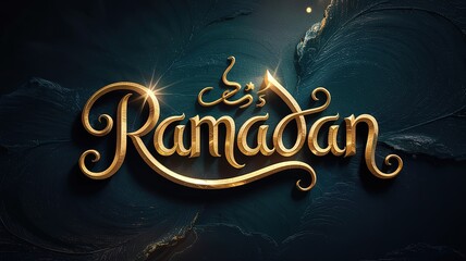 Ramadan shines brightly with golden script against a rich, textured navy blue backdrop during holy time