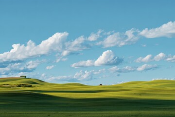 Obraz premium Expansive Grass Fields Under a Bright Sky: A Serene Tuscan Spring Landscape for Travel Enthusiasts