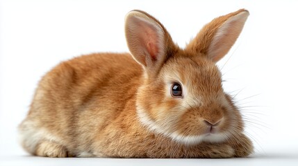 Obraz premium Cute brown rabbit resting on white background with ears perked up and soft fur