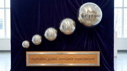 Shiny spheres on velvet background with motivational plaque