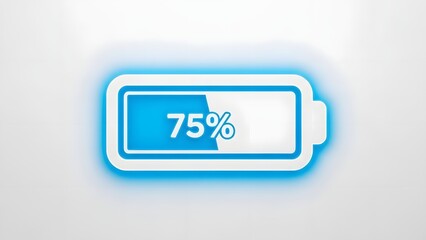 Seventy five percent battery charge level indicator with glowing blue outline