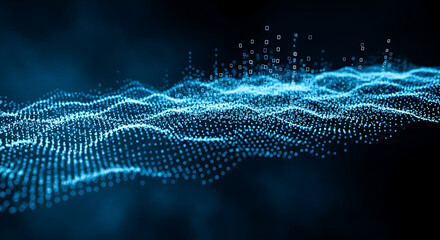 Futuristic digital wave of blue glowing particles representing big data visualization and modern technology