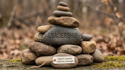 Leadership stones stacked in balance outdoors