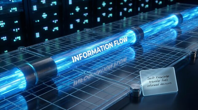 Abstract data flow pipe with glowing information stream