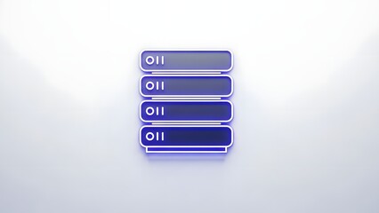 Stack of four dark blue rectangular buttons on a white background