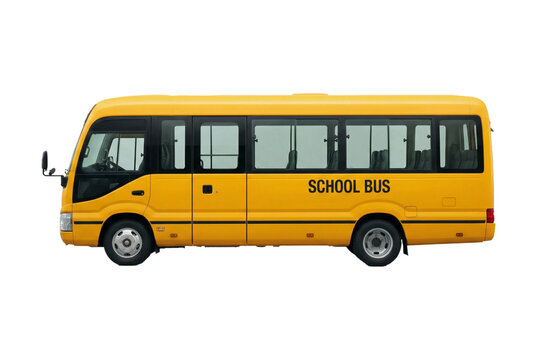 Yellow school microbus vehicle for student transport. cutout on transparent background.
