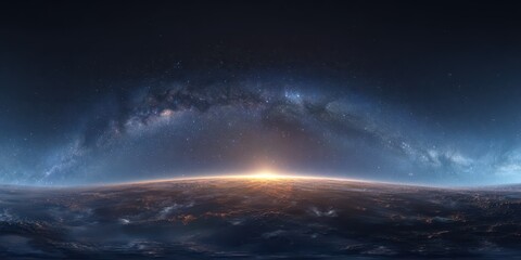 Full Circle Cosmic Vista: Equirectangular Space Scene Showcasing Nebulae and Celestial Bodies