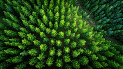 Aerial Perspective of a Lush Green Plantation: Vibrant Young Forest in Full Bloom