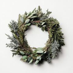 evergreen wreath, botanical decor
