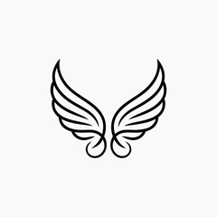 Outline Winged Logo with Decorative Curves in Black Vector Design