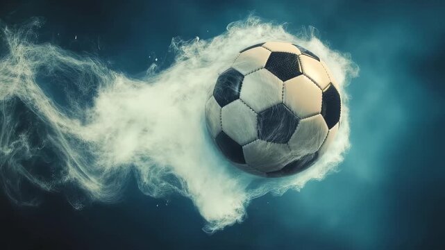 Soccer ball flies through, soccer ball is seen flying through the air