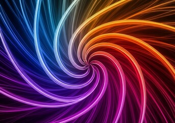 Vibrant Rainbow Swirl Abstract Background with Glowing Energetic Lines and Psychedelic Vortex